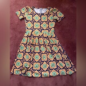 LuLaRoe Women’s Amelia Dress with Blue and Yellow Floral Design NWOT